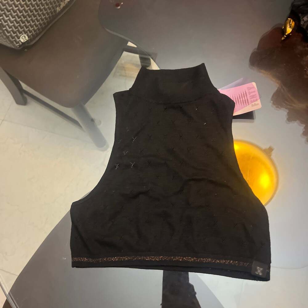 Savage X Fenty Black Mesh Monogram Mock Neck Crop Top